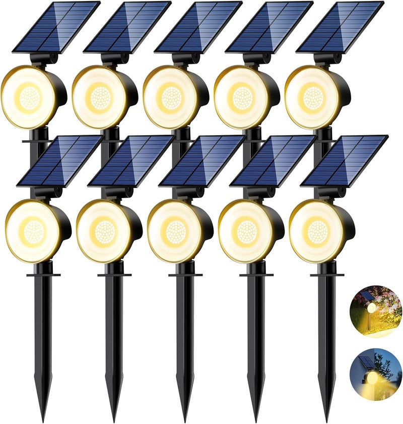 nipify 10 Pack Solar Spot Lights Outdoor Waterproof with 3 Modes, Solar Spotlight Light for Outside Yard Landscape Lighting Pathway Lights Wall,Warm White - Image 1